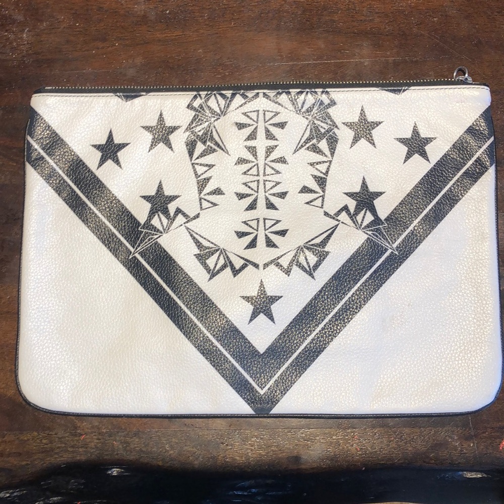 Sandro white and black star clutch bag